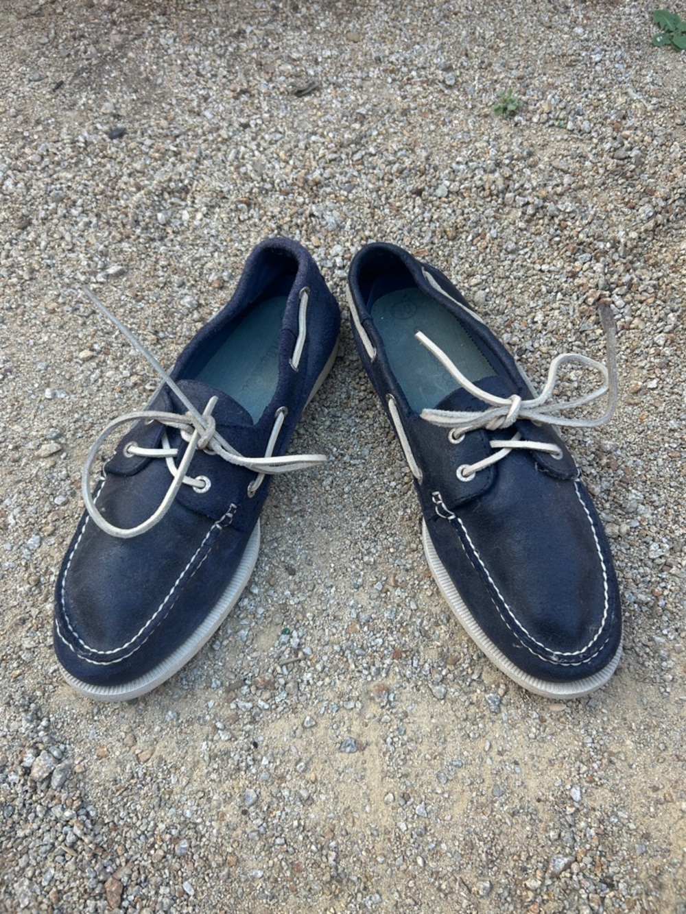 G.H. Bass & Co. Navy Leather Boat Shoes with Off-White Laces